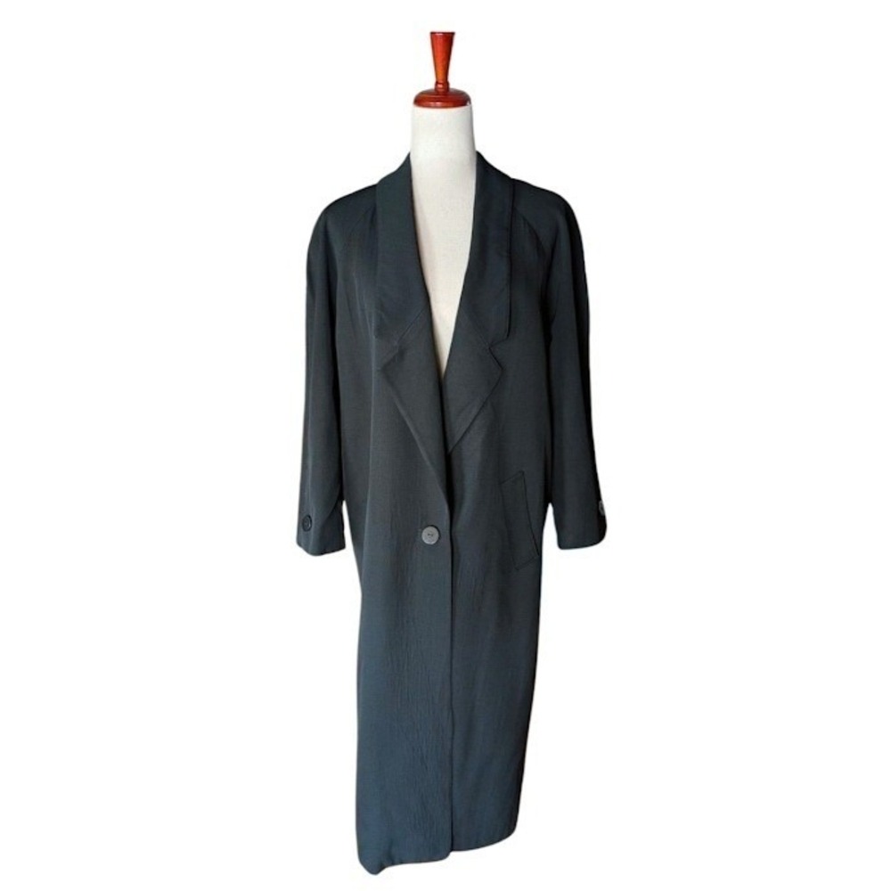 Linda‎ Richards Vintage Black Duster Coat Longline Single Button Made in USA 4